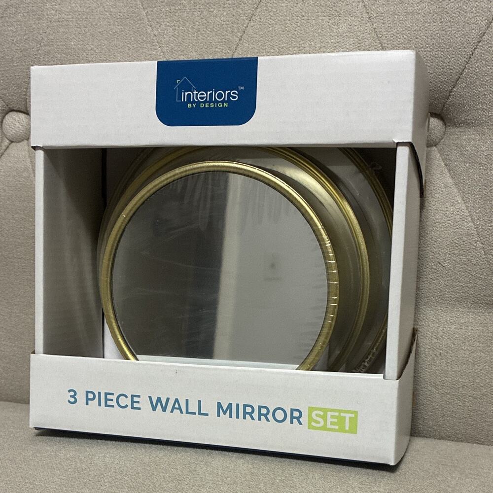 Interiors by Design 3pc Round Gold Framed Wall Mirror Set 5" 6" 7"